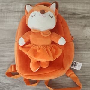 Plush Fox Kids Backpack - Orange Plush Doll Attached